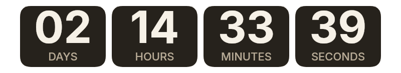 Animated countdown timer showing days, hours, minutes and seconds